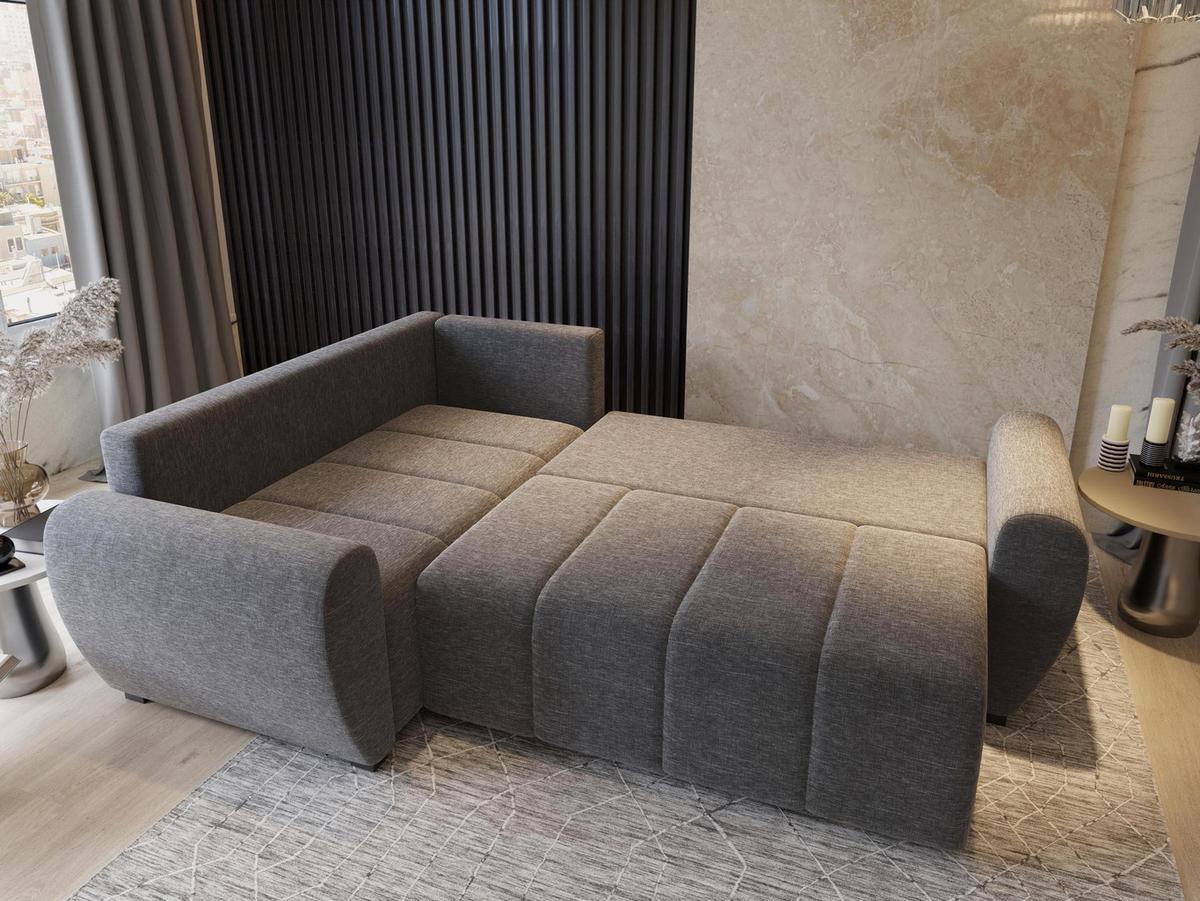 ECKSOFA MADISON L L-S Braun Plüsch-Stoff mit Schlaffunktion - Schwarz/Braun, Holz/Kunststoff (235/175cm) - MASSENO