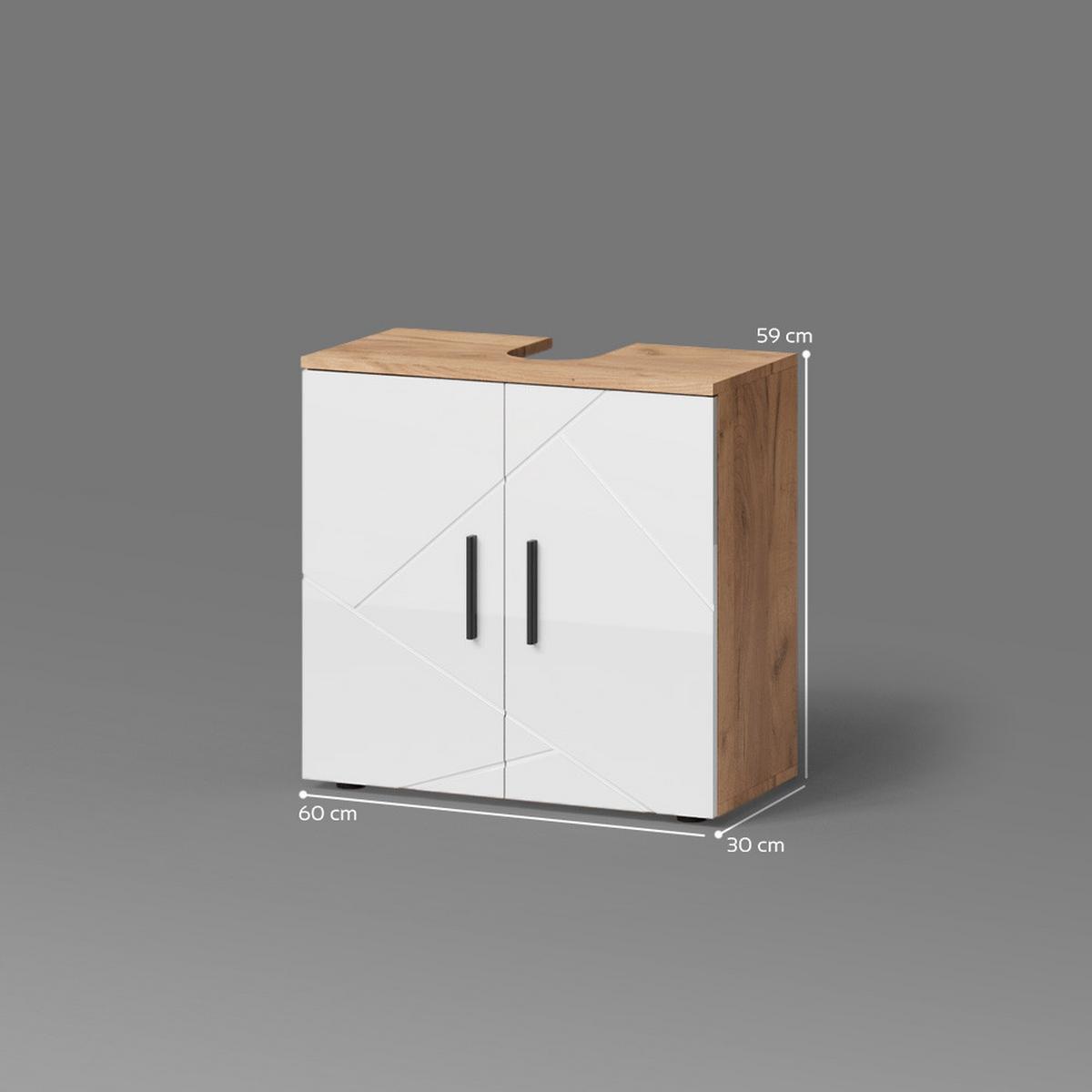 WASCHBECKENUNTERSCHRANK Ronco Weiß Hochglanz/Goldkraft Eiche 60 x 59 cm - Honigeiche/Weiß Hochglanz, Holzwerkstoff (60/59/30cm) - Livinity®