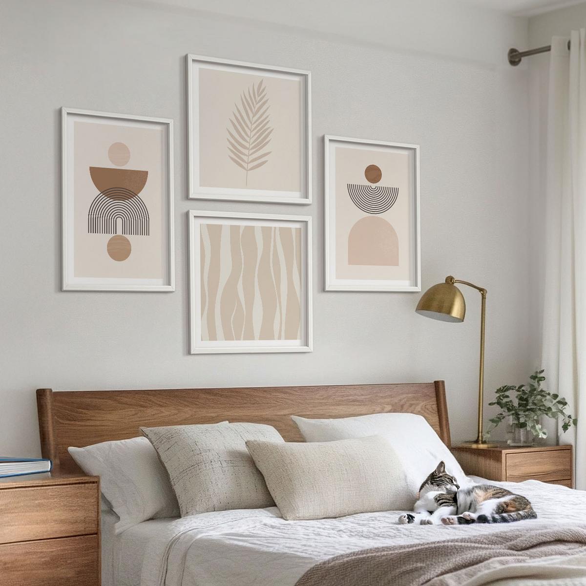 BILDER SET 4er Set - 50x50 cm & 40x60 cm Weißer Rahmen - Abstrakte Formen braun beige - Weiß, Kunststoff (50/50cm) - TULUP