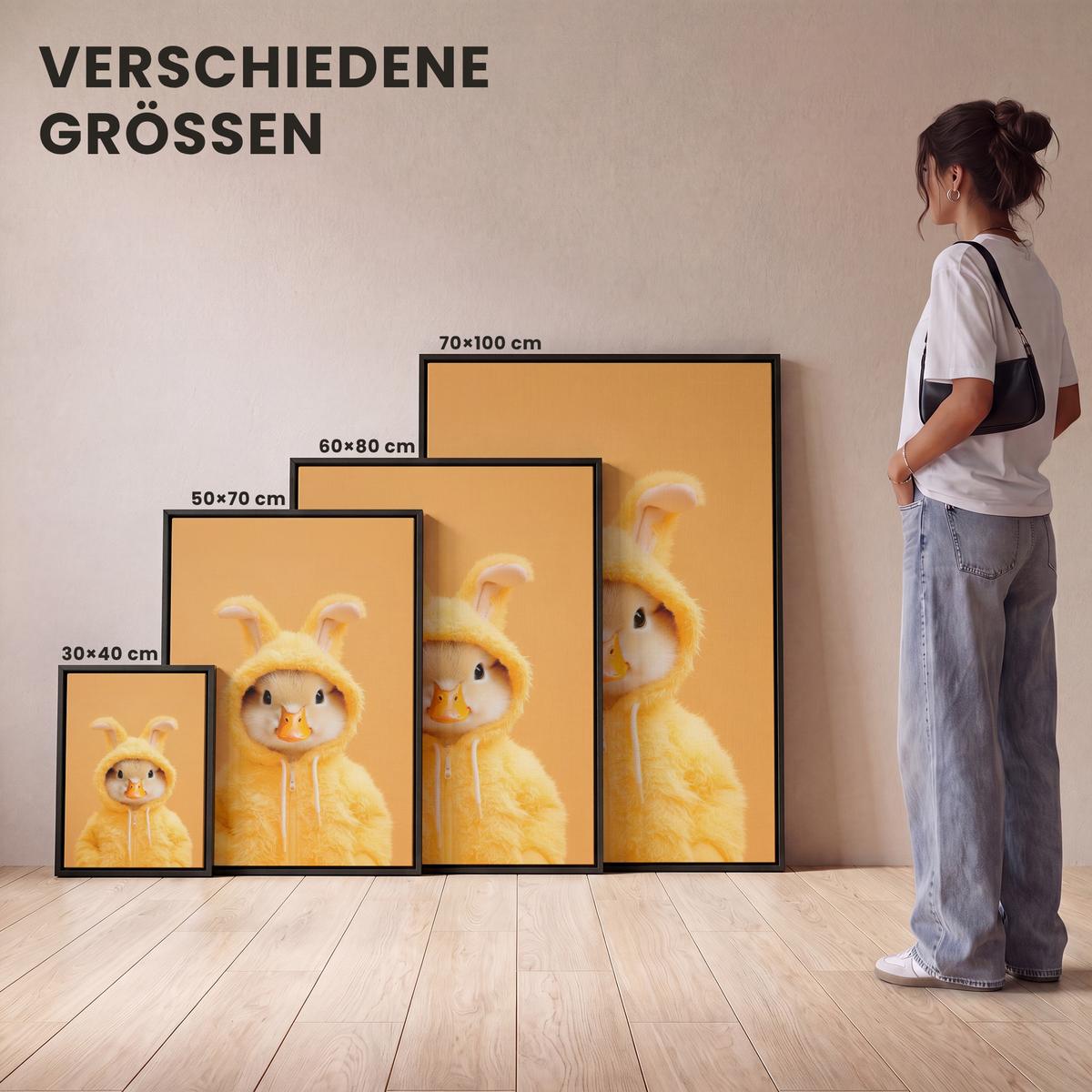 LEINWAND Bilder mit Rahmen - Osterhase - Kostüm - Ente - 30x40 - Gelb, Textil (30/40cm) - MuchoWow