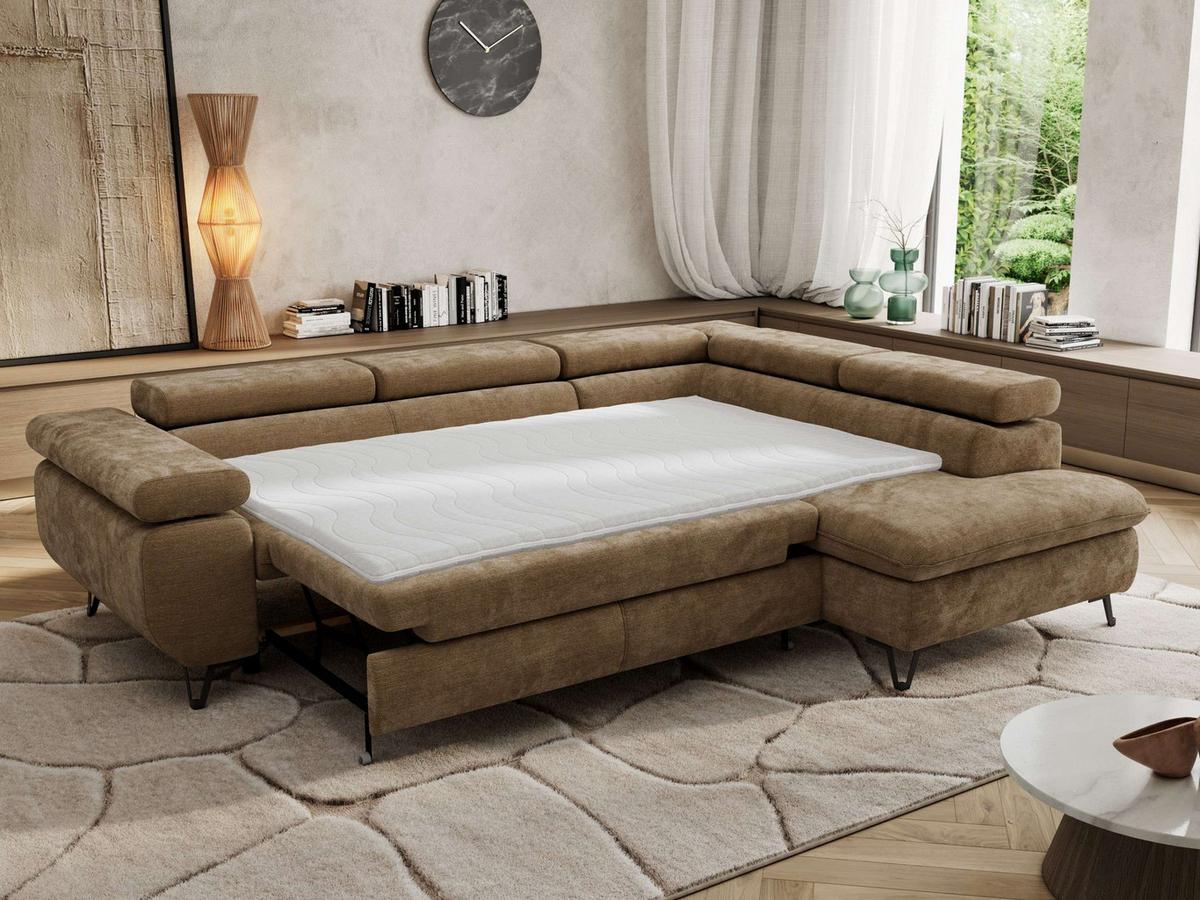 ECKSOFA PABLO L Braun Schenille glatt - Rechts Seite - Schwarz/Braun, Textil/Metall (273/208cm) - MKS
