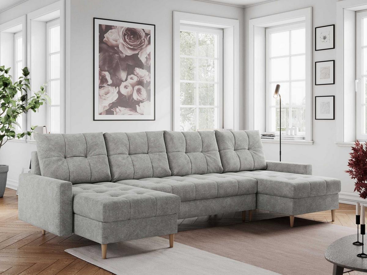 WOHNLANDSCHAFT Colin U Struktur Hellgrau - Hellgrau/Braun, Holz/Textil (290/75/140cm) - MKS