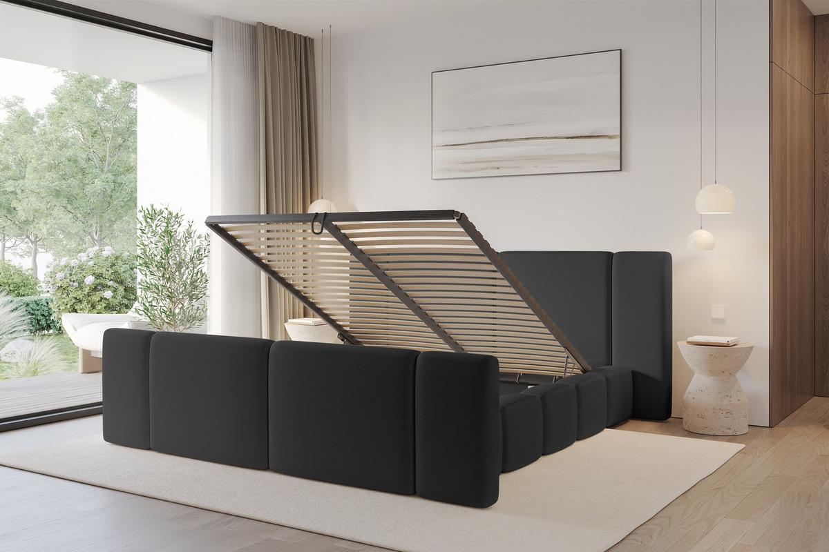 POLSTERBETT mit Bettkasten, Fußteil und Lattenrost, Boxbett ohne Matratze - NILO-Z 140x200 Schwarz - Schwarz Hochglanz, Holzwerkstoff/Textil (140/200cm) - ALTDECOR