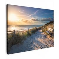 LEINWANDBILD Sonnenuntergang - Strand - Düne - Gras - Ufer Wandbild 40x30 cm - Sandfarben, Textil (40/30cm) - MuchoWow