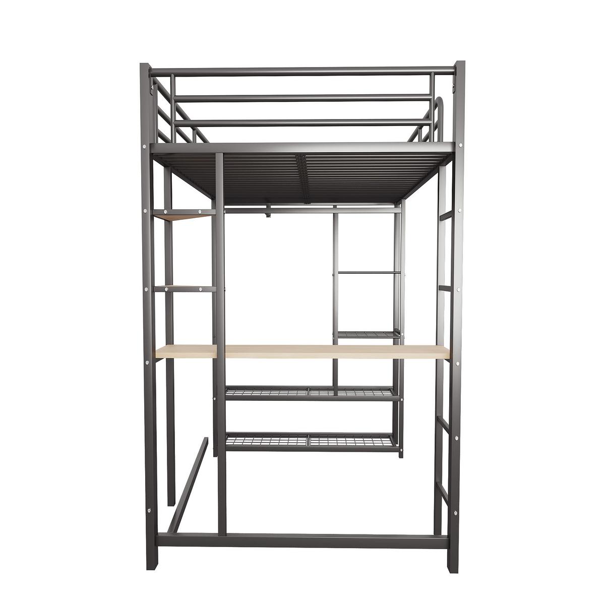 HOCHBETT mit Schreibtisch, Regalen und Stauraum - Schwarz, Holzwerkstoff/Metall - Urban Meuble