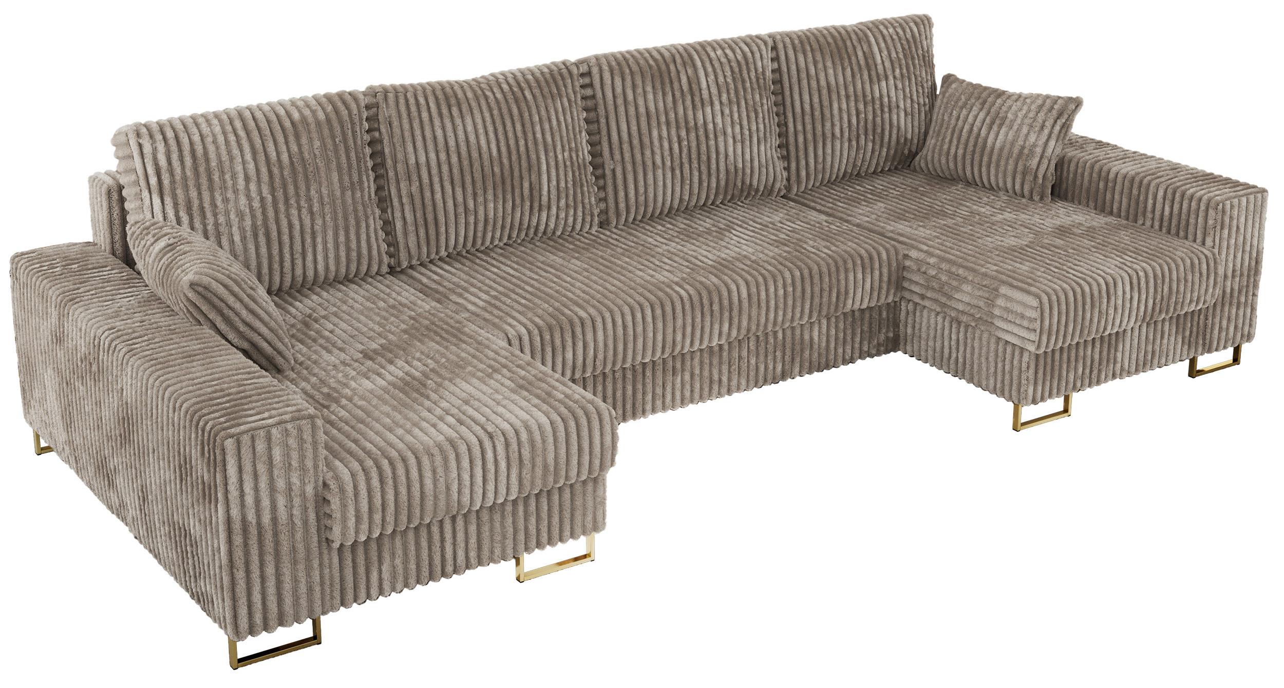 WOHNLANDSCHAFT DORIAN U Cord Hellbraun - Hellbraun/Goldfarben, Textil/Metall (312/85/138cm) - MKS