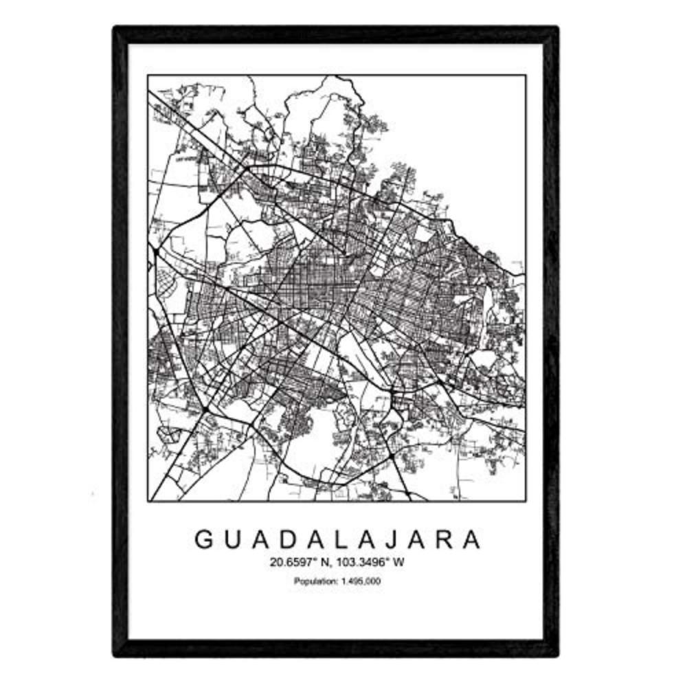 POSTER Guadalajara Nordischer Stil A4 Schwarzer Rahmen - Schwarz, Papier (29.7/5/21cm) - Nacnic