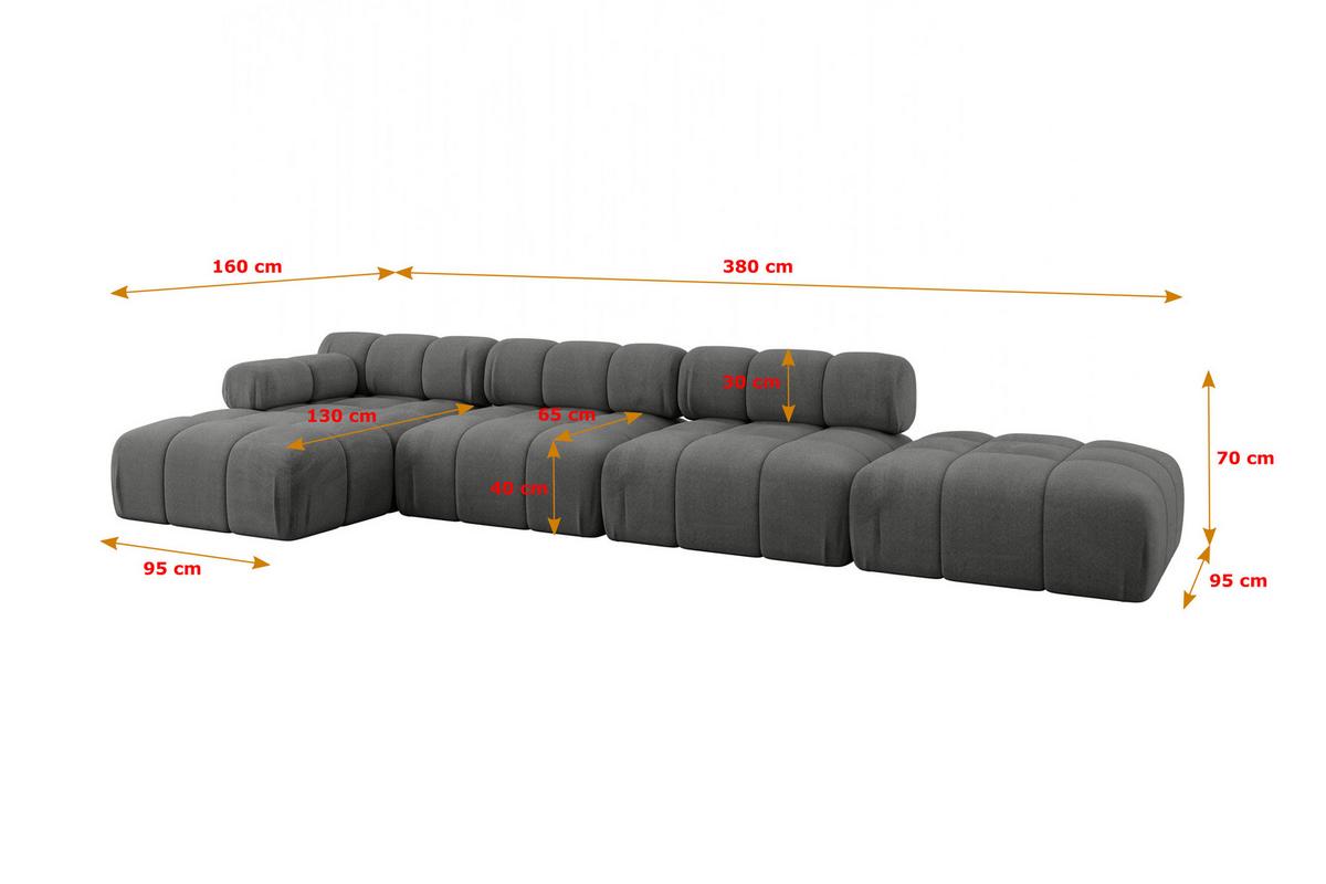 ECKSOFA modulares Sofa Lizur-L2 - 380x160x70 cm Dunkelgrau Velours - Dunkelgrau, Holzwerkstoff/Textil (380/160cm) - ALTDECOR