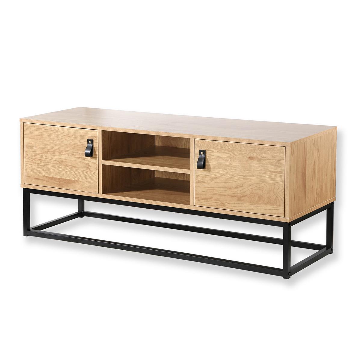 TV-MÖBEL Eiche Dekor 2 Türen und zentrale Ablage - L120 cm - Nussbaumfarben, Holzwerkstoff (39/48/120cm) - Calicosy