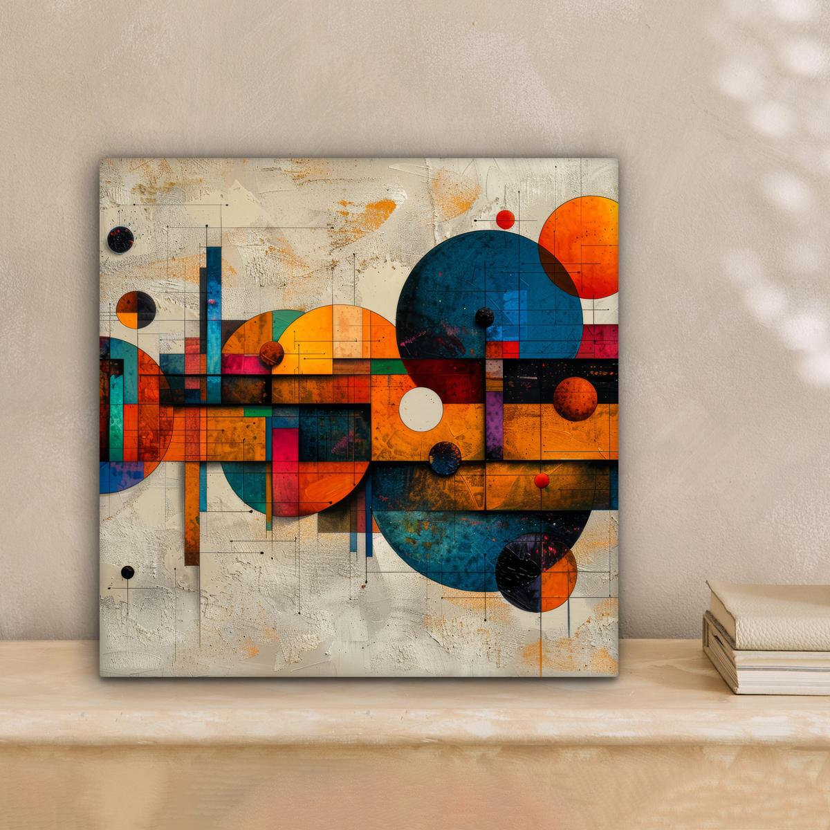 LEINWANDBILD Vintage - Moderne Kunst - Orange - Geometrische Formen Deko Wohnzimmer 20x20 cm - Multicolor, Textil (20/20cm) - MuchoWow