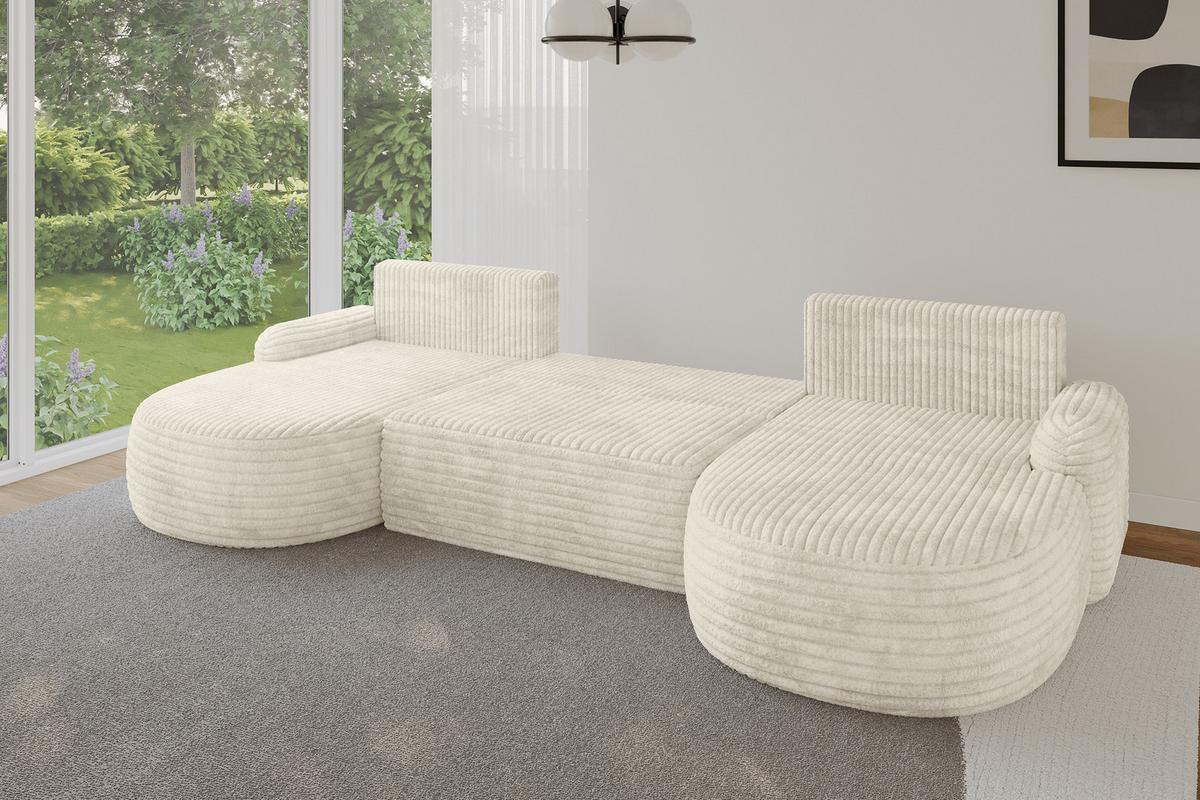 WOHNLANDSCHAFT mit Schlaffunktion und Bettkasten LIRA-U - 335x172x89 Creme - Ecru, Holzwerkstoff/Textil (335/89/172cm) - ALTDECOR