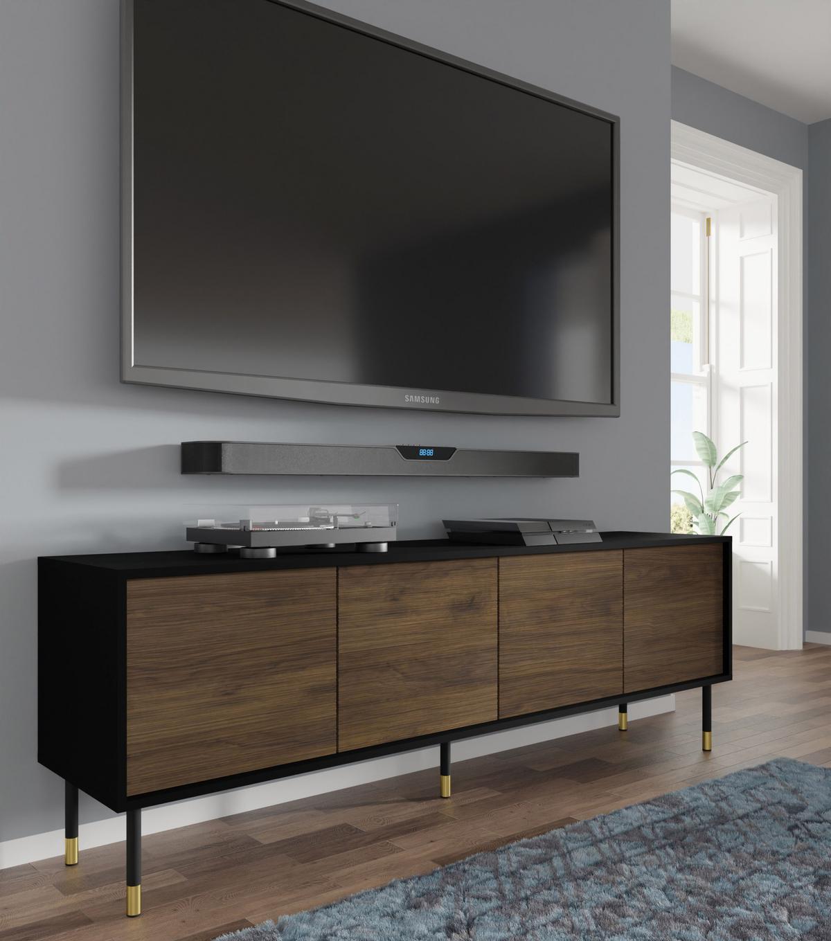 TV LOWBOARD Schwarz, Catania Eiche, Gold 180/60/40 - Schwarz, Holzwerkstoff (180/60/40cm) - RAUMHIRSCH FURNITURE