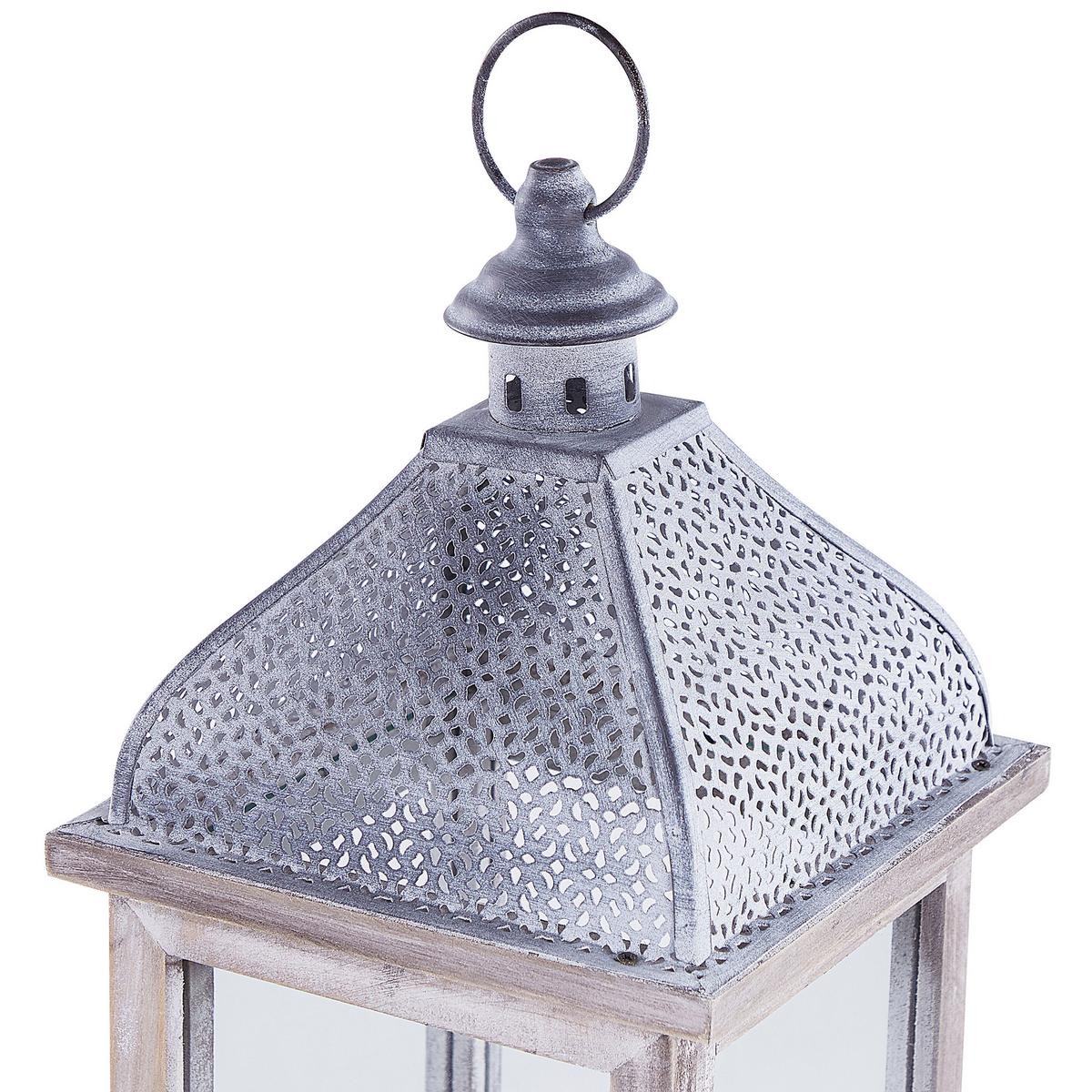 LATERNE Kiefernholz 47 cm Weiß Samar - Weiß, Metall (18/47/18cm) - Beliani
