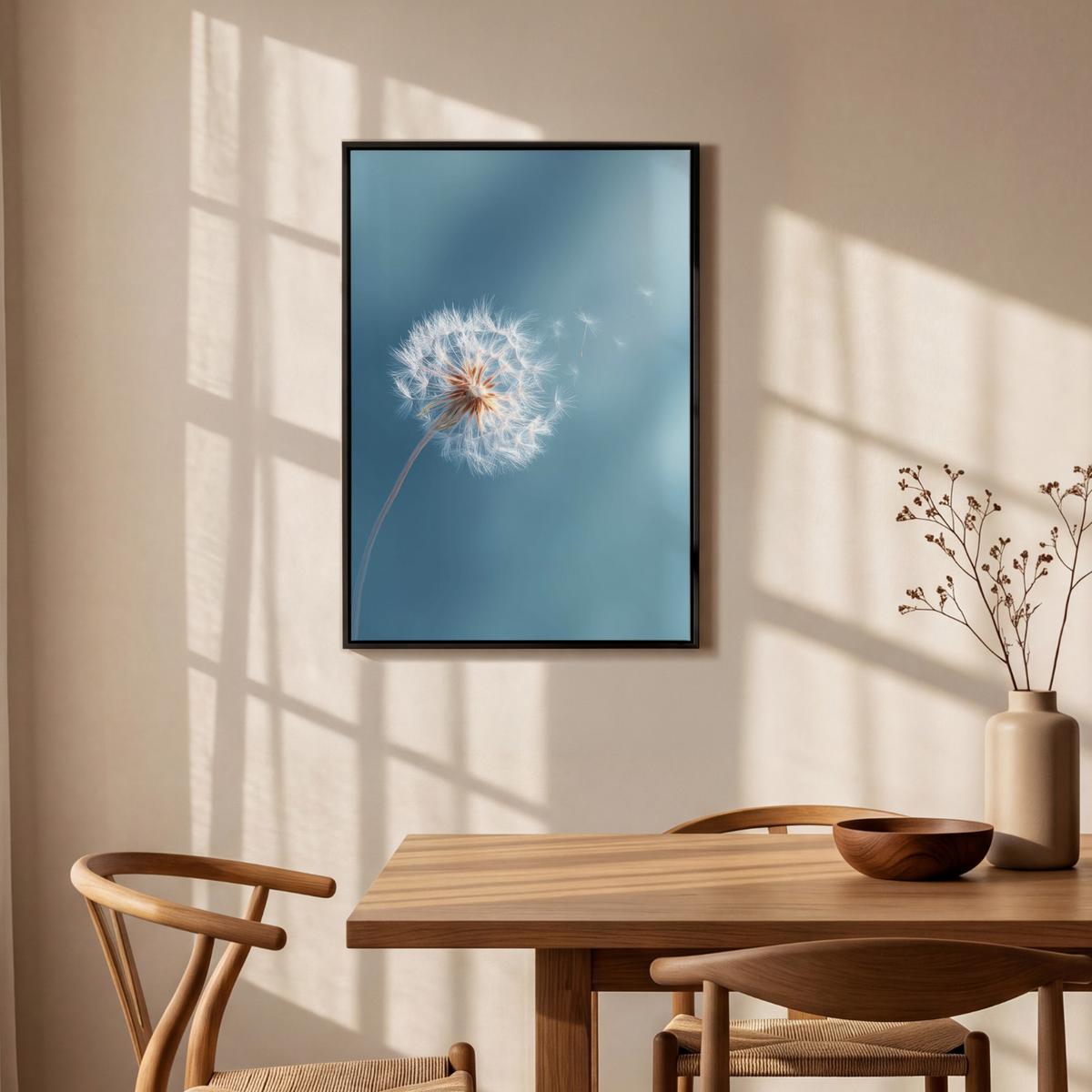 LEINWAND Bilder mit Rahmen - Löwenzahn - Wind - Blau - 60x90 - Blaugrau, Textil (60/90cm) - MuchoWow