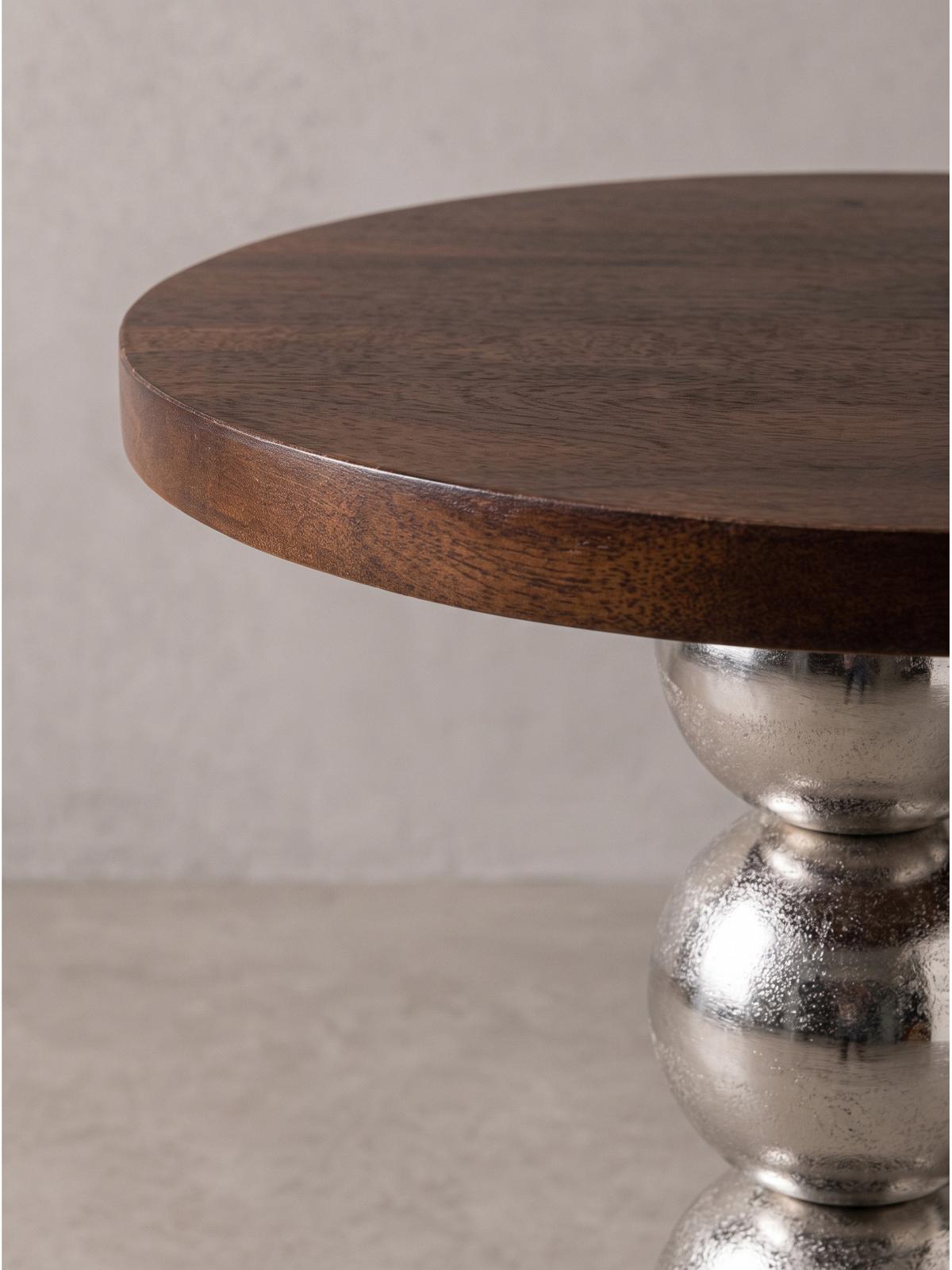 BEISTELLTISCH AMANTEA, Mango Massivholz, Braun-Silber, Ø 50 x 61,5 cm - Silberfarben/Sheeshamfarben, Holz/Metall (50/50/61.5cm) - KADIMA DESIGN