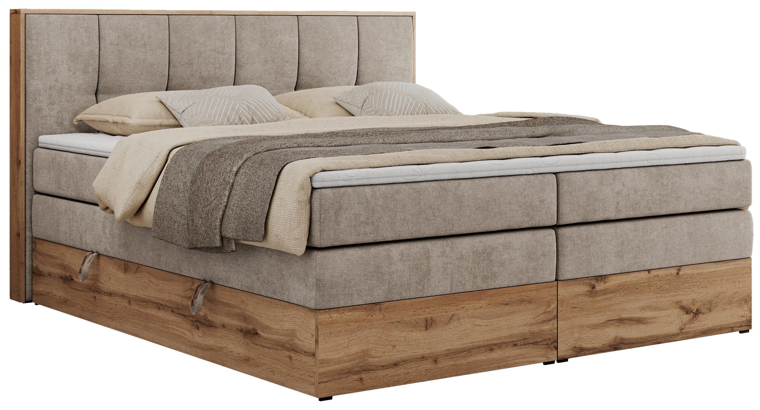 BOXSPRINGBETT ALBERO 1 KING 180/200 Beige Strukture - H3 - Beige, Holz/Textil (180/200cm) - MKS