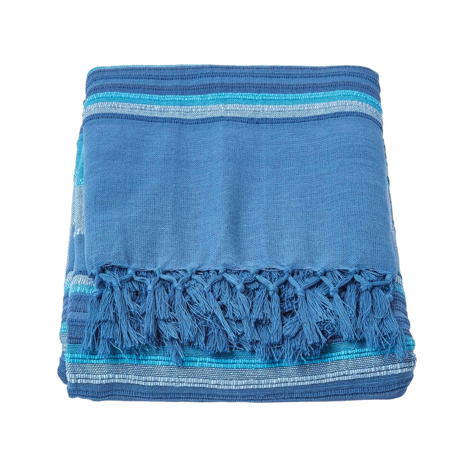 TAGESDECKE Morocco 255/360 cm, Baumwolle gestreift - Blau, Textil (255/360cm) - Homescapes