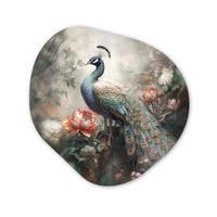 WANDBILD Pfau - Pfauenfedern - Vogel - Dschungel - Blumen Wandbild 60x60 cm - Smaragdgrün, Kunststoff (60/60cm) - MuchoWow