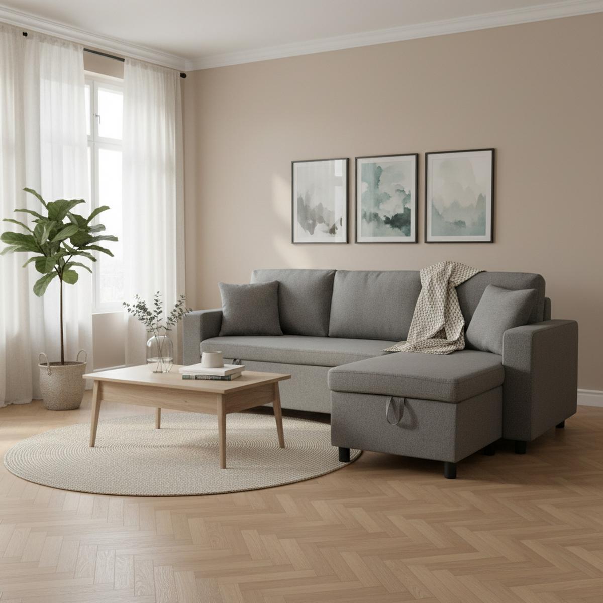 SCHLAFSOFA Modernes 3-Sitzer mit Stoffbezug, Dunkelgrau – Komfortabel, platzsparend, langlebig, 210 x 90 x 85 cm - Grau, Holzwerkstoff/Textil (219/83/143cm) - Urban Meuble