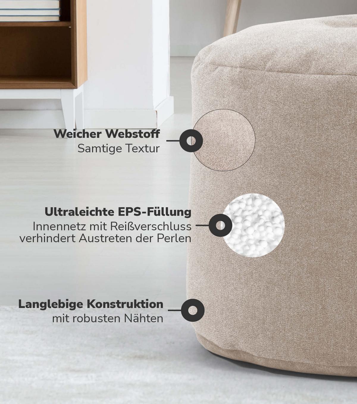 POUF Der Ruhepouf - Beige, Textil (60/40/60cm) - Mokebo