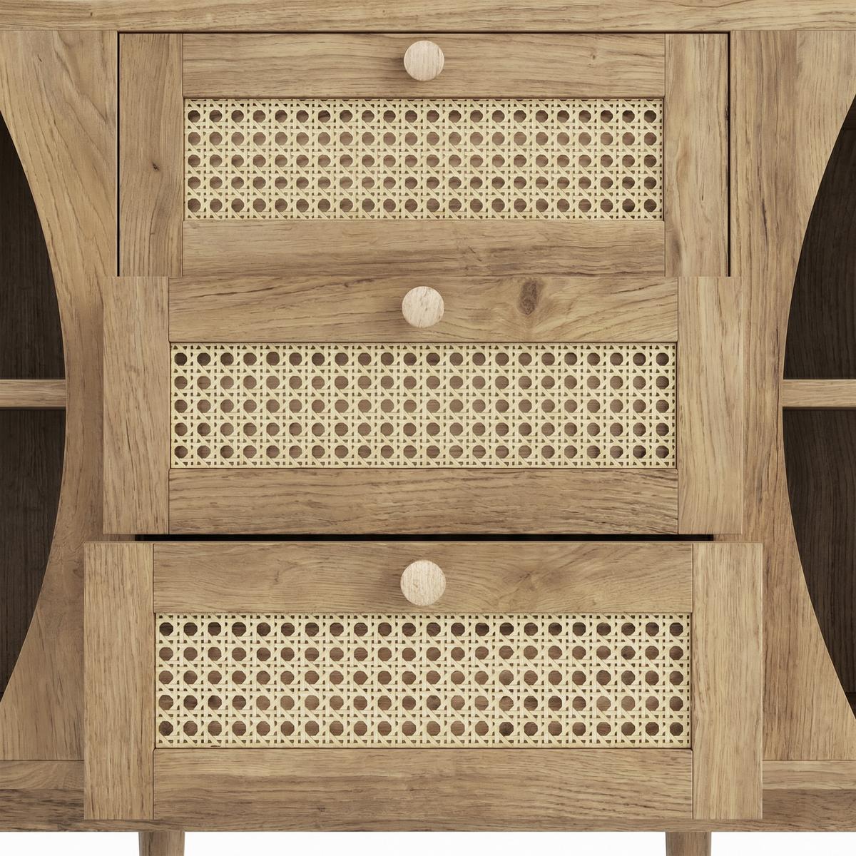 SIDEBOARD Rattan Kommode mit Schiebetüren, 140.5/40/76cm - Kirschbaumfarben, Holzwerkstoff (140/76/40cm) - Urban Meuble