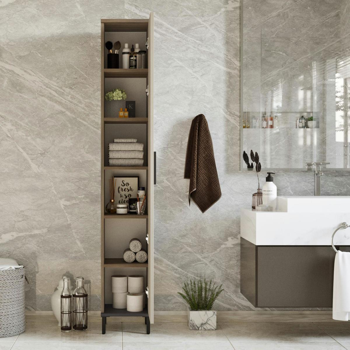 HIGHBOARD Lieto - Eichefarben/Beige, Holzwerkstoff/Metall (29.5/183.5/29.5cm) - [en.casa]
