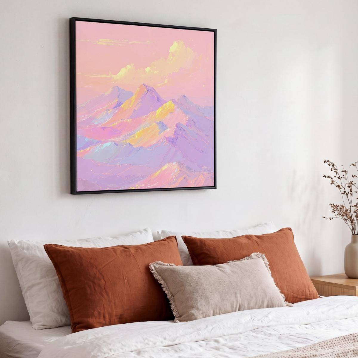 LEINWAND Bilder mit Rahmen - Berggipfel - Wolken - Verträumt - 50x50 - Hellrosa, Textil (50/50cm) - MuchoWow
