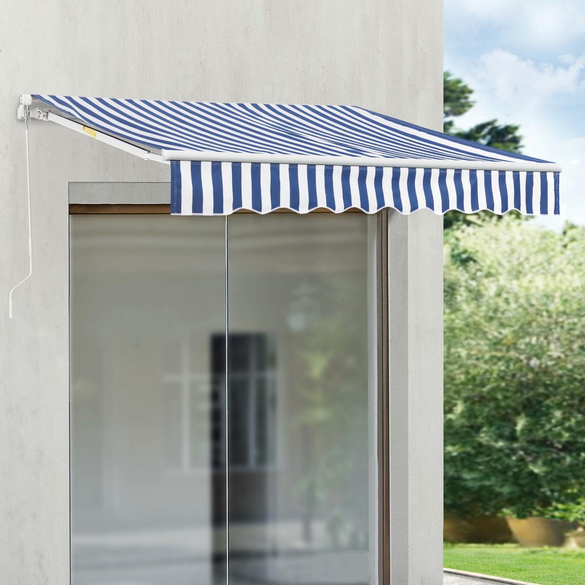GELENKARMMARKISE Bitonto - Blau/Weiß, Textil/Metall (250/0.1/200cm) - [en.casa]