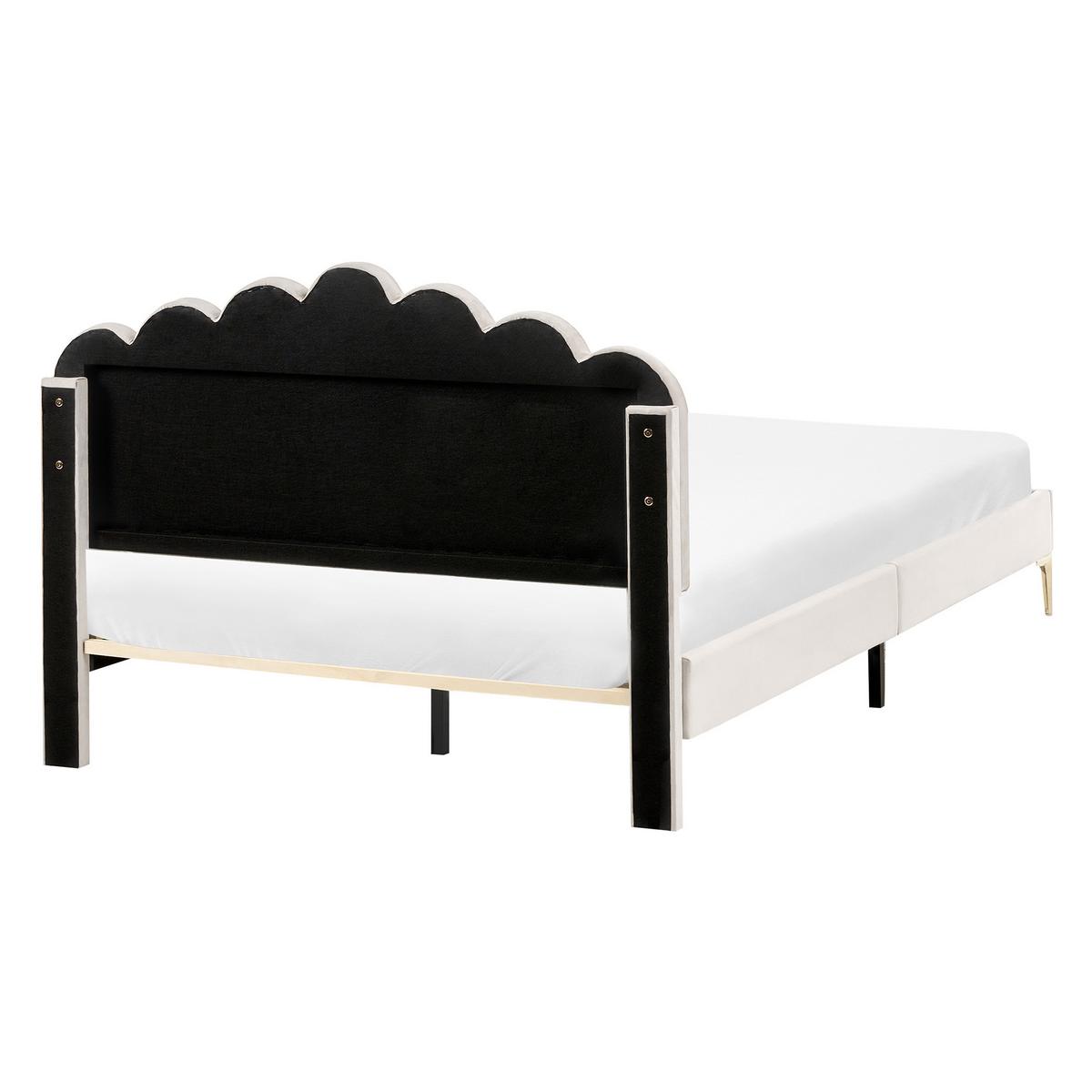 BETT mit Lattenrost 140/200 Samtstoff Cremeweiß Sauvian - Creme, Textil (140/200cm) - Beliani