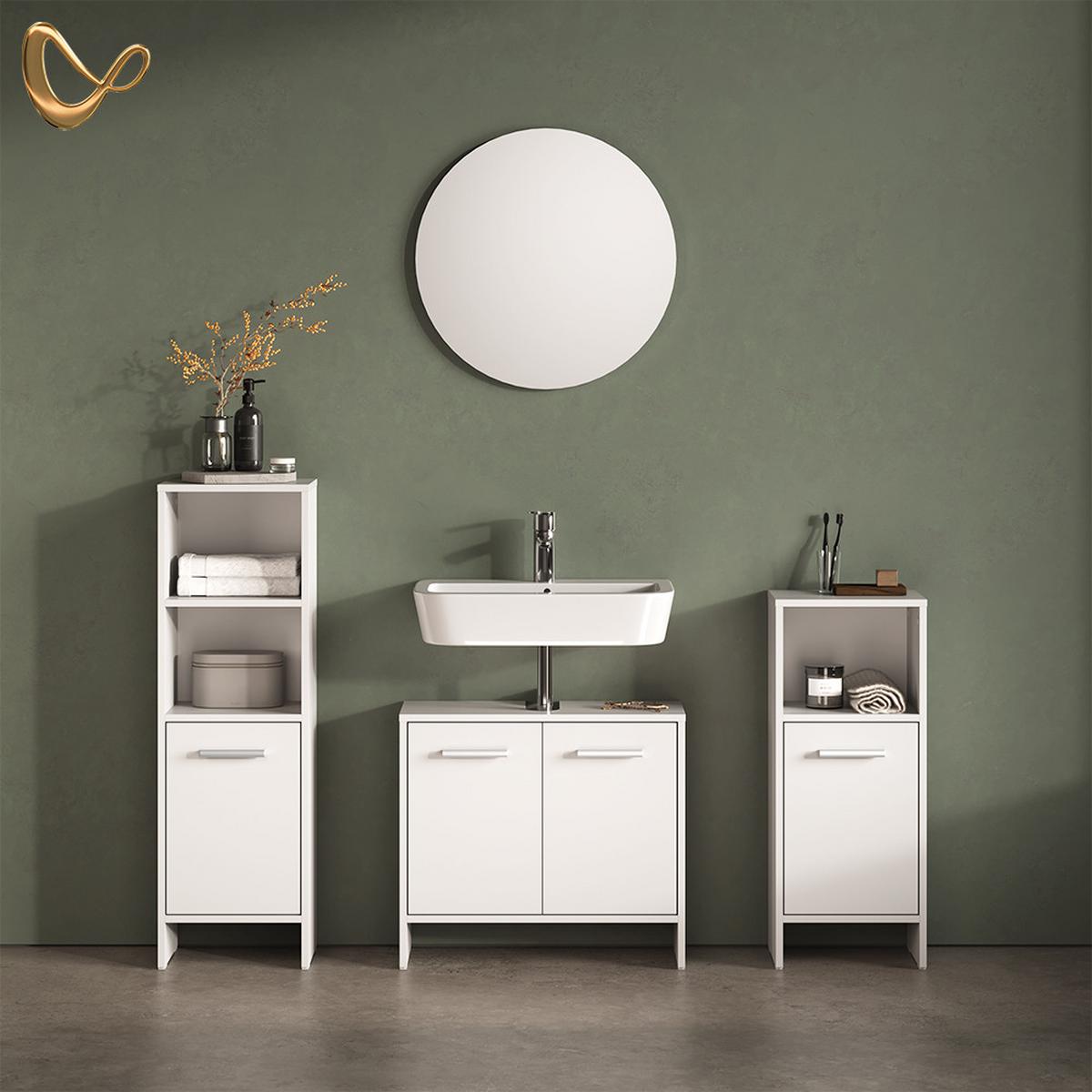 BADMÖBEL-SET Amalfi Weiß 3-teilig - Weiß, Holzwerkstoff (63.8/57/26.3cm) - Livinity®