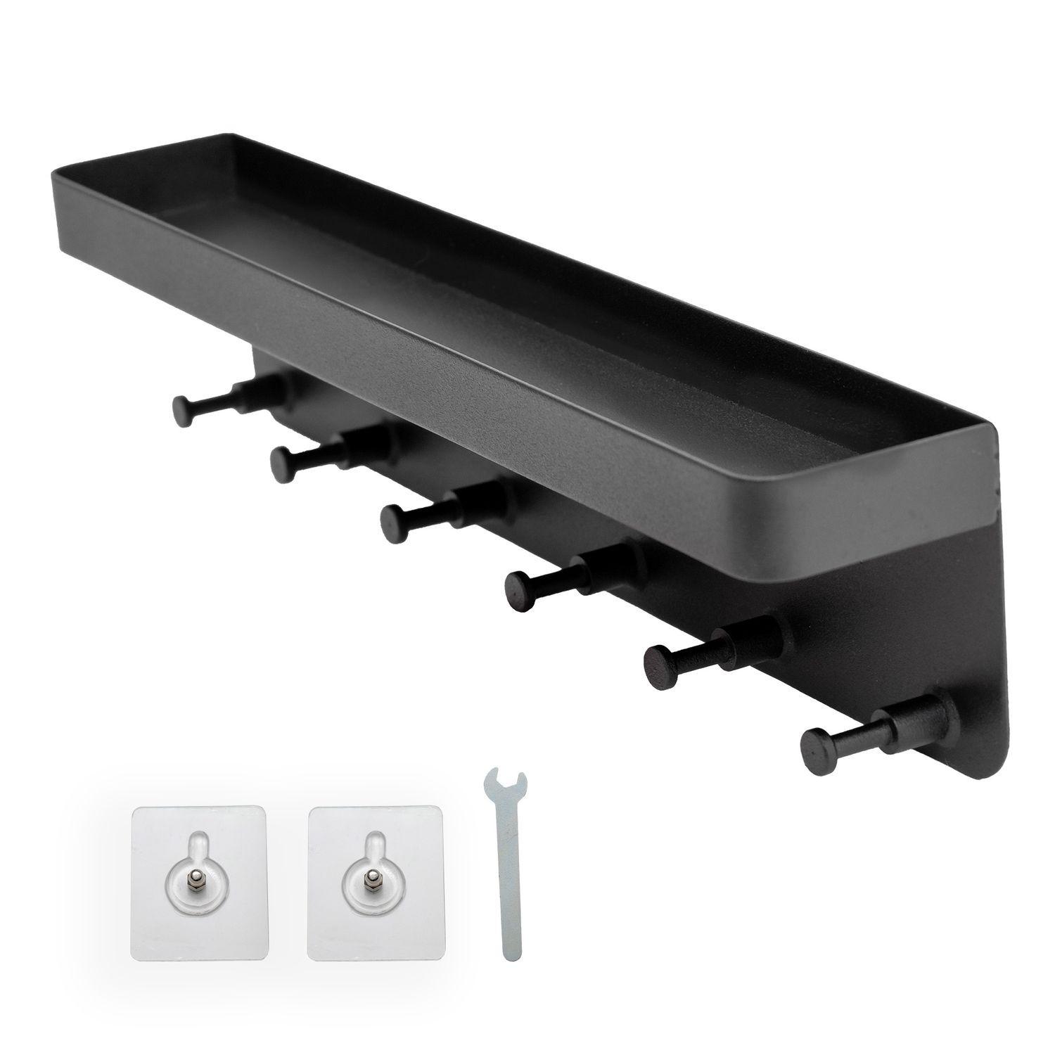 SCHLÜSSELBRETT mit Ablage Selbstklebend 24.5/6 cm - Schwarz, Kunststoff (6/4.7/24.5cm) - Intirilife