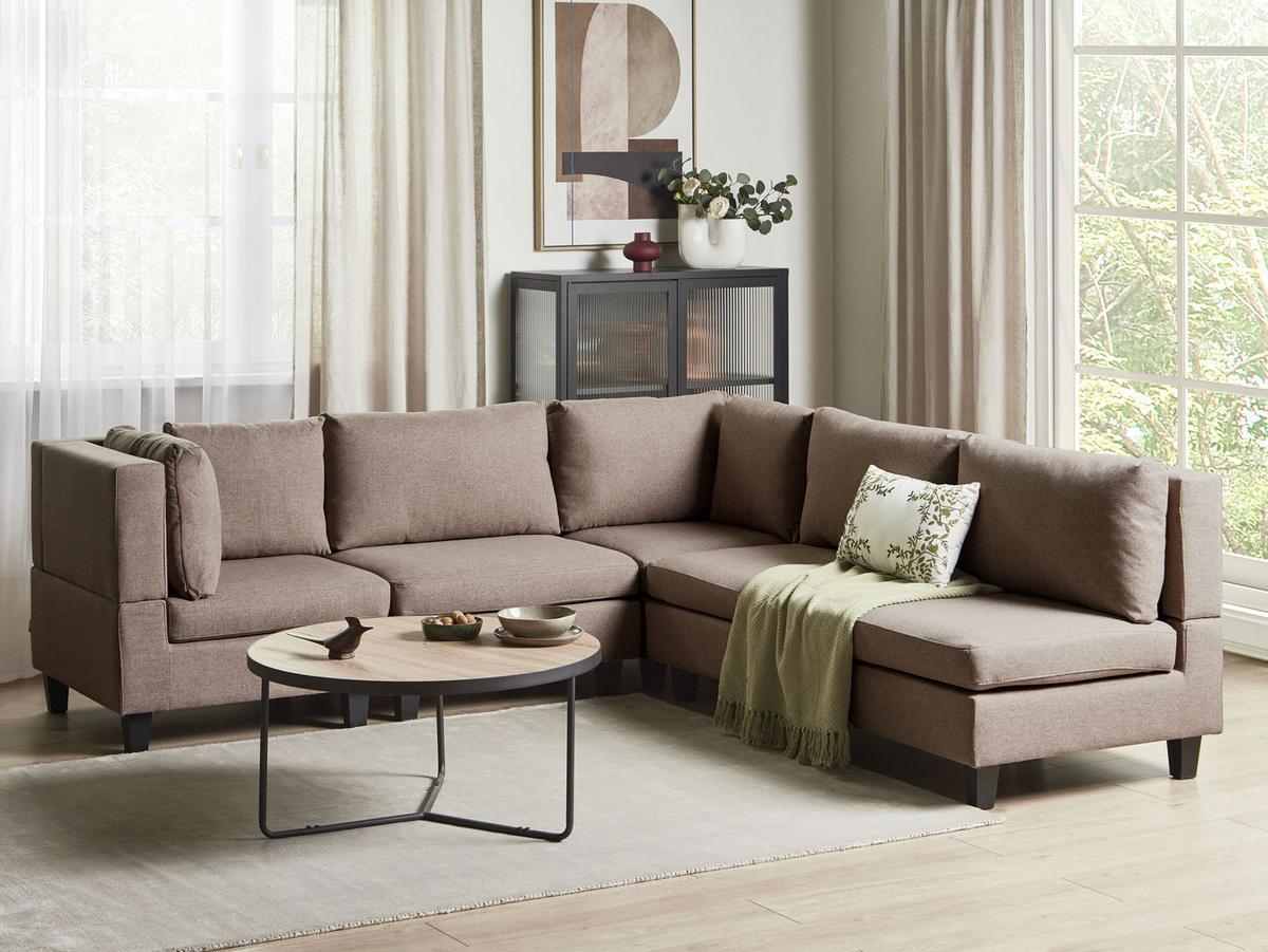 ECKFSOFA Modul 5-Sitzer rechtsseitig Braun Stoff Unstad - Schwarz/Braun, Textil (228/228cm) - Beliani