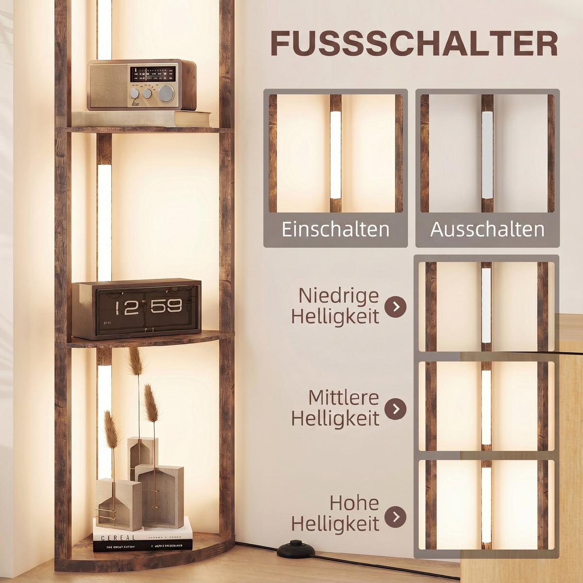 STEHLEUCHTE MDF Rustikal-Braun - Braun, Holzwerkstoff (41/29.5/163.5cm) - HOMCOM