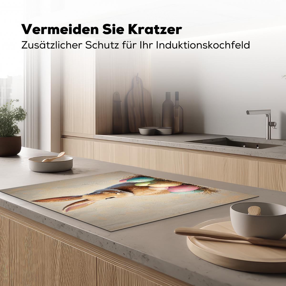 HERDABDECKPLATTE Osterhase - Pastell - Eier Induktionsmatte 77x59 cm - Beige, Kunststoff (77/59/0.2cm) - MuchoWow