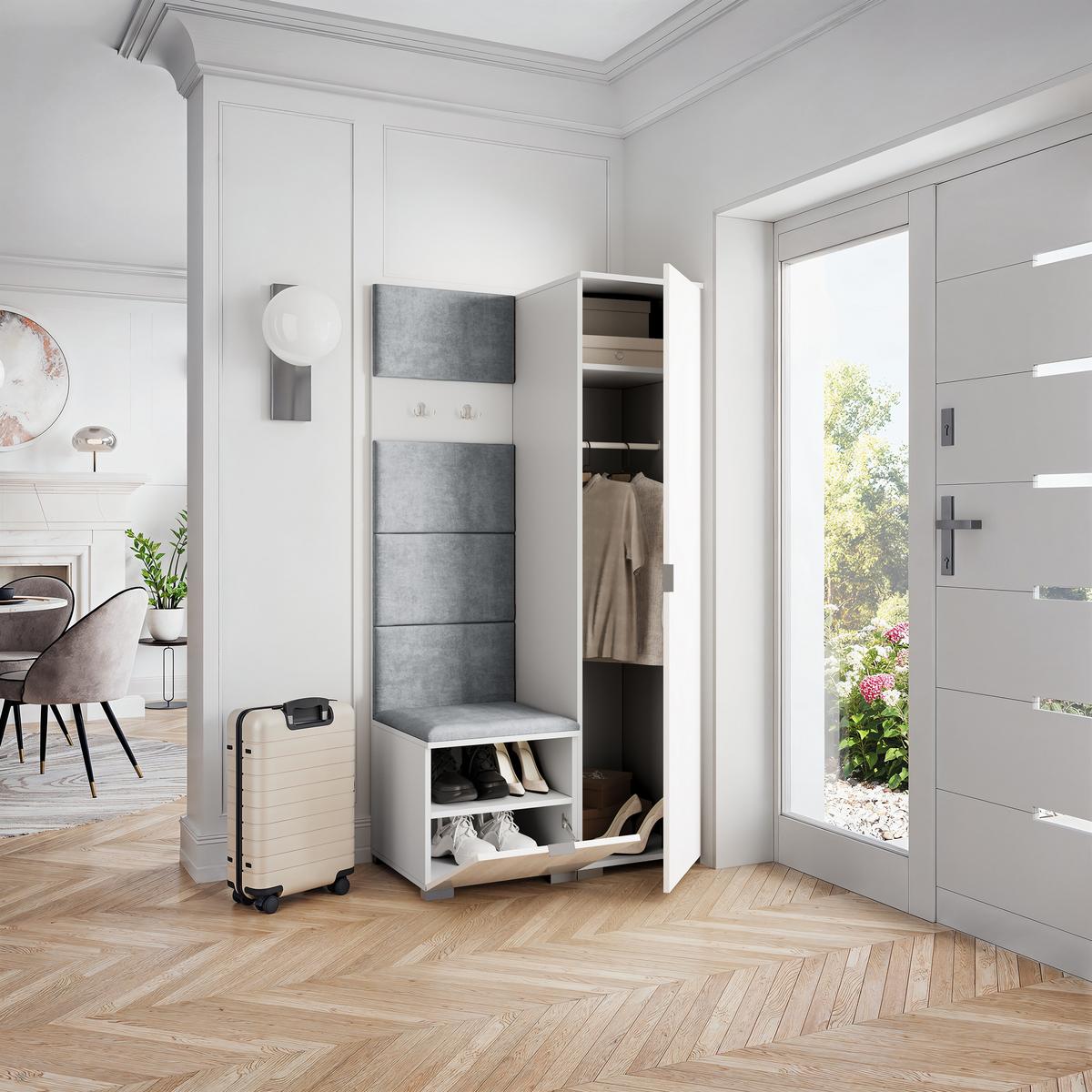 GARDEROBENSCHRANK LORI 95/181/51 cm Modern Weiß - Hellgrau/Weiß, Holzwerkstoff (95/181/51cm) - MASSENO