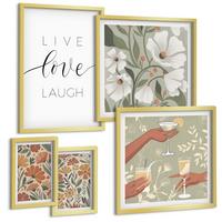 BILDER SET 5er Set - 50x50 cm & 20x30 cm & 40x60 cm Goldrahmen - Boho-Pflanzenmuster - Goldfarben, Kunststoff (40/60cm) - TULUP