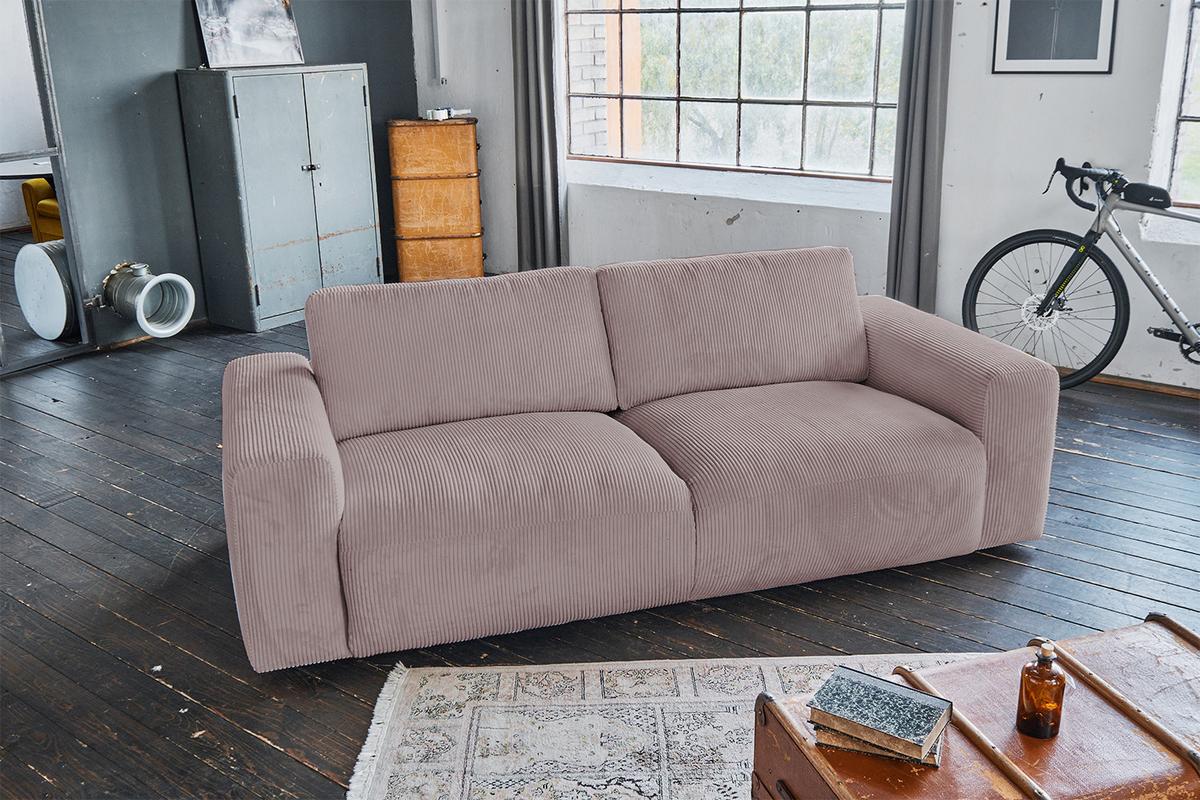 SOFA BODHI Pink Cord - Schwarz/Rosa, Kunststoff/Textil (242/80/110cm) - KAWOLA
