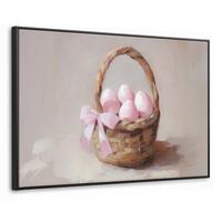 LEINWAND Bilder mit Rahmen - Korb - Eier - Rosa - 120x80 - Beige, Textil (120/80cm) - MuchoWow