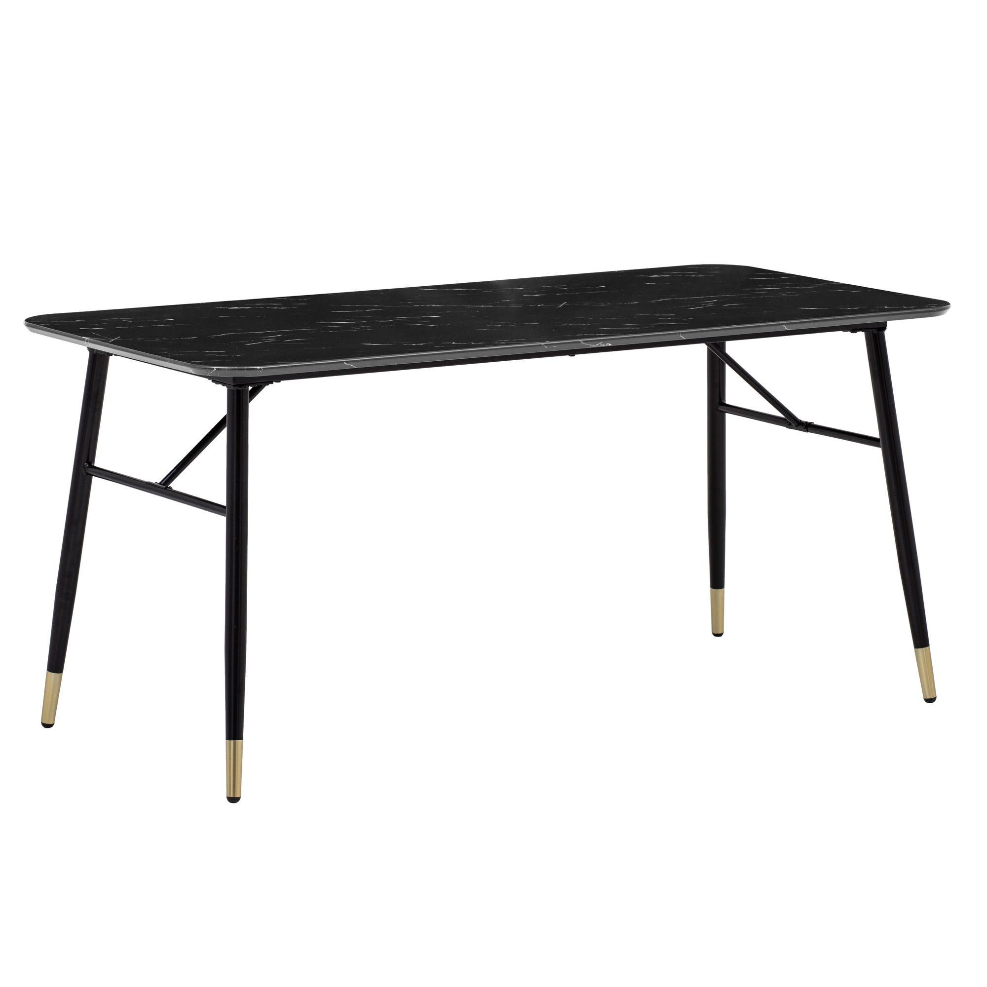 ESSTISCH Marmoroptik Metall Rechteckig Modern Klein, Schwarz 160x80x76 cm - Goldfarben/Schwarz, Holzwerkstoff/Metall (80/160/76cm) - KADIMA DESIGN