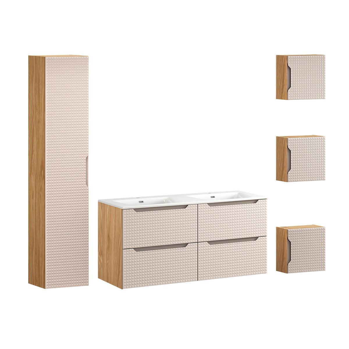 BADMÖBEL 121cm Mallory 2er-Set Beige und Holz - Beige, Holzwerkstoff (121/57/46cm) - Petits-meubles