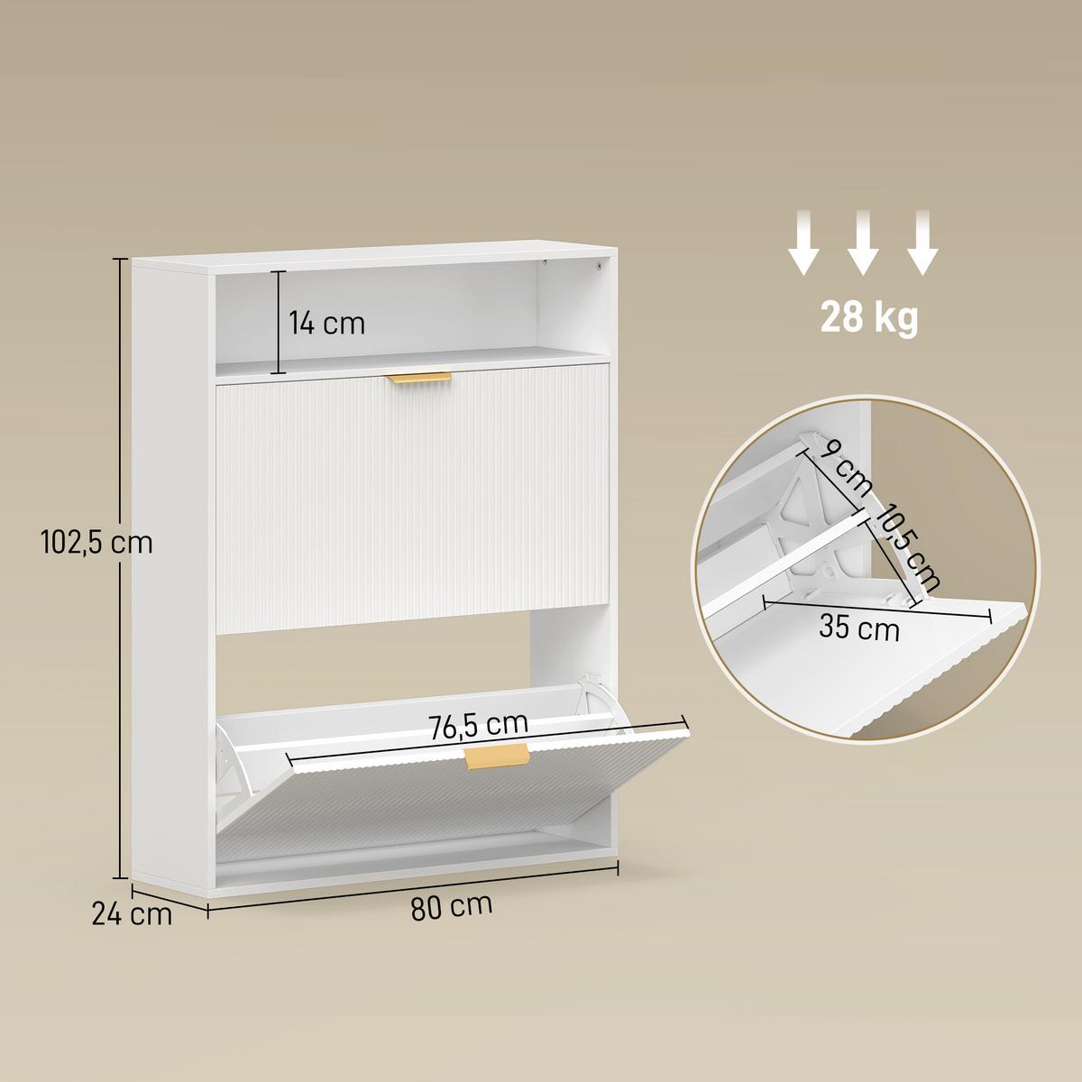 SCHUHSCHRANK Spanplatte MDF Weiß - Alufarben/Weiß, Holzwerkstoff/Kunststoff (24/102.5/80cm) - HOMCOM