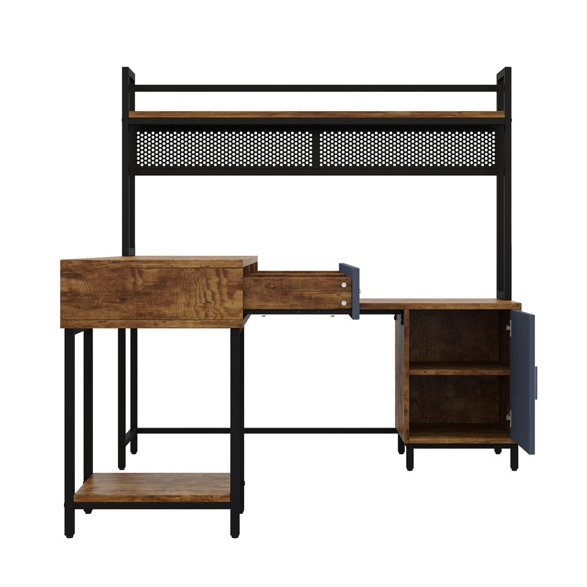 SCHREIBTISCH L-Form Industrie-Design mit Regal & Schrank 140x140cm - Schwarz/Naturfarben, Holzwerkstoff (140/140/135cm) - Urban Meuble