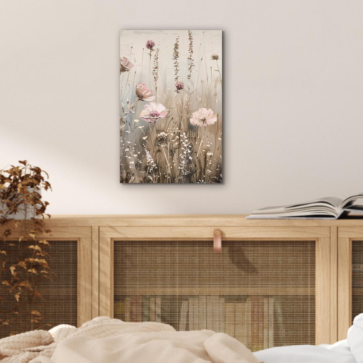 METALLBILD Blumen - Rosa - Modern - Beige 20x30 cm - Beige, Metall (20/30cm) - MuchoWow