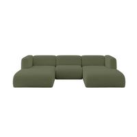 WOHNLANDSCHAFT MIRA-U1 317x179x70 Grün Bouclé - Schwarz/Olivgrün, Holzwerkstoff/Kunststoff (317/70/179cm) - ALTDECOR