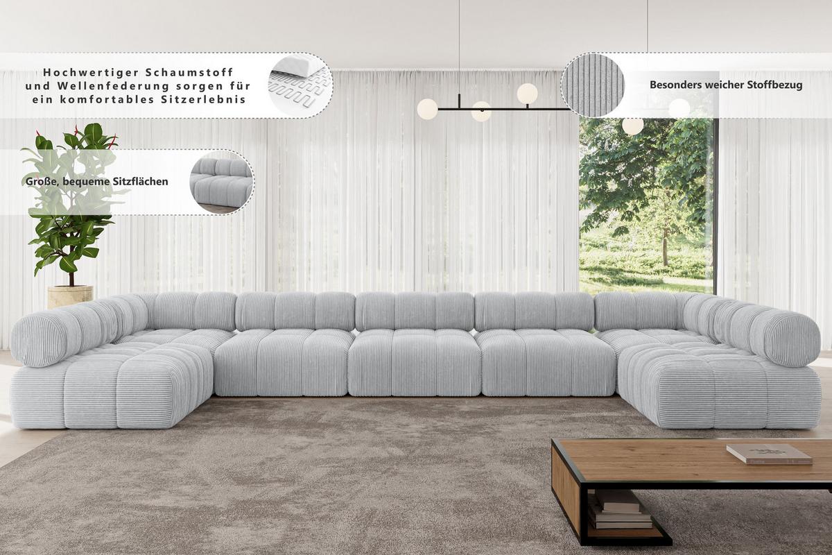 WOHNLANDSCHAFT modulares Sofa Garvo-U3 - 475x190x70 cm Beige Bouclé - Beige, Holzwerkstoff/Textil (475/70/190cm) - ALTDECOR