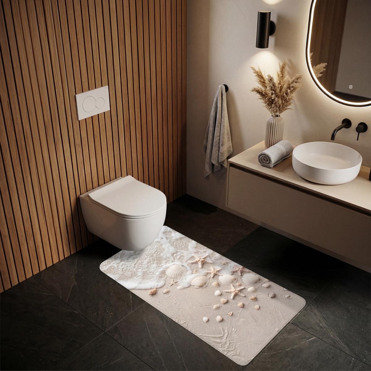 BADEMATTE Muscheln - Seesterne - Strand 60x120 cm - Sandfarben/Creme, Textil (60/120cm) - OnlyWow