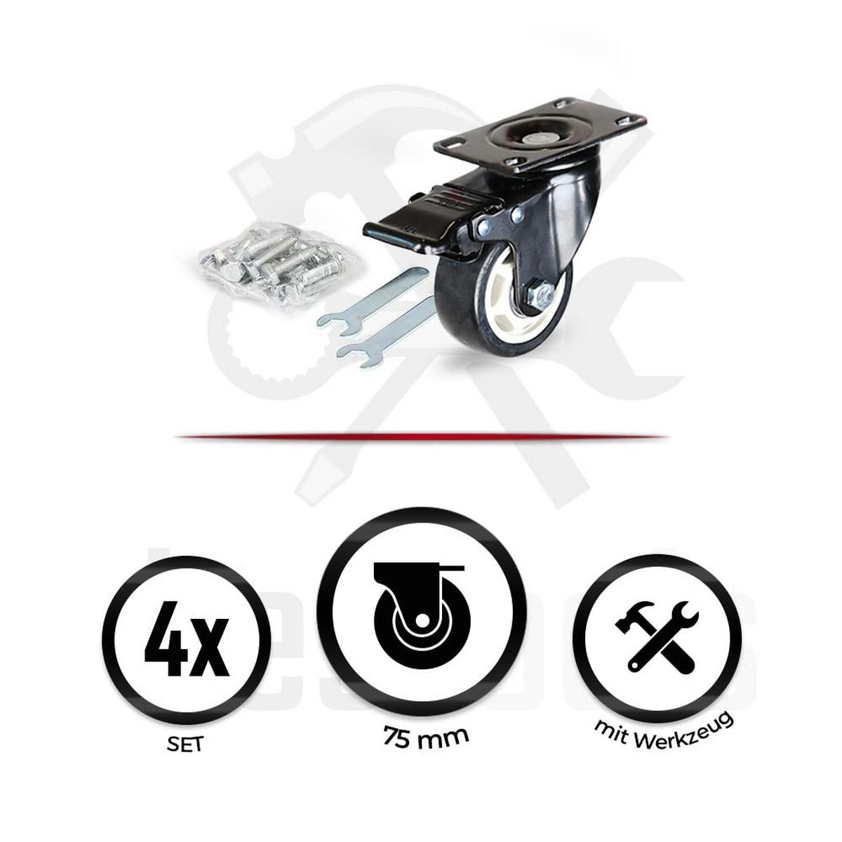 SCHWERLAST-ROLLEN 75mm 4 Stück - Schwarz, Kunststoff/Metall (60/105/95cm) - bestTools