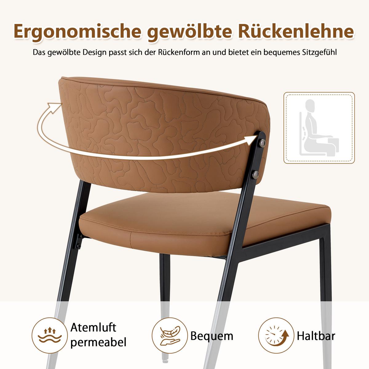 ESSZIMMERSTÜHLE 2er Set Braun Kunstleder Gepolstert Metallgestell - Braun, Leder (51/78/49cm) - Urban Meuble