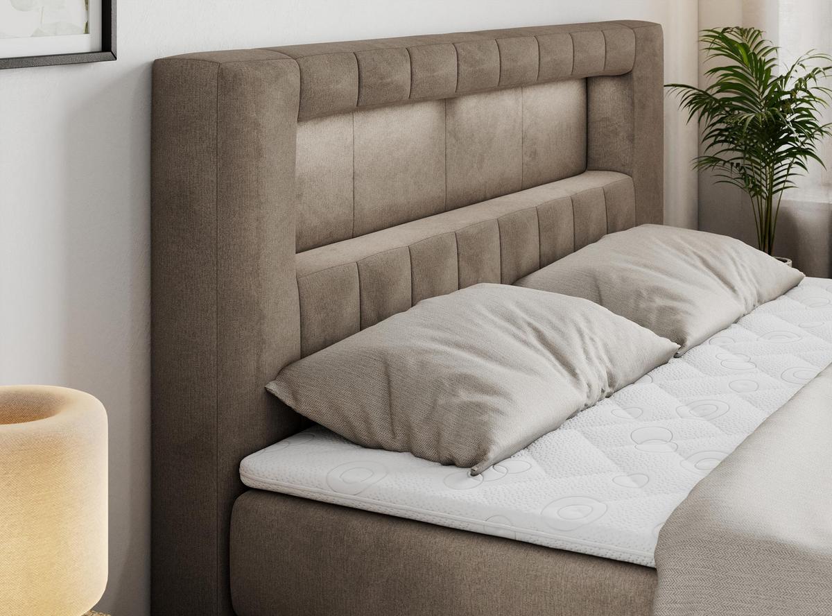 BOXSPRINGBETT GOLD-5 KING LED 120/200 Braun Velvet - H4 - Braun, Holz/Textil (120/200cm) - MKS