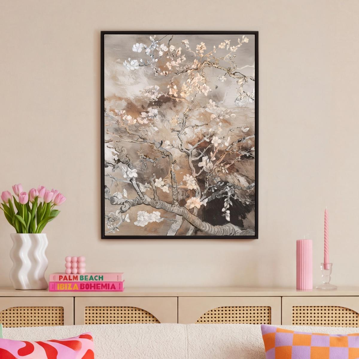 LEINWAND Bilder mit Rahmen - Mandelblüte - Kunst - Van Gogh - Beige - Abstrakt - 70x100 - Braun, Textil (70/100cm) - MuchoWow